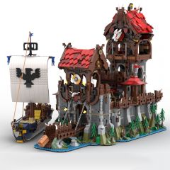 MOC-136695 Wolfpack Tower & Medieval Ship - Classic Castle building blocks kit with compatible bricks